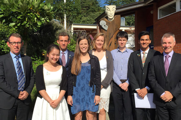 Headmaster Mr Patrick Drumm and teacher Mr Andy Belson with the Gold Award recipients, from left, Alexandra Chaptynova, Michael Soffe, Hayley Becht, Katy MacKenzie, Harry Duncan and Aakash Rajay.