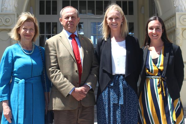 Dr Hillary Liddell and John Liddell are pictured with Chris Liddell Teacher Scholarship winners Haana Bovaird (Year 10 Girls Dean) and Carissa Calvert (Assistant HOF English).