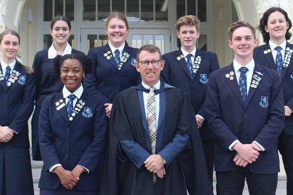 Gold Lion winners for 2019, pictured from left with Headmaster Patrick Drumm, are: Eva Williams, Tara Fausett, Takunda Muzondiwa, Claudia Saunders, Adam Bateman, Germain Hellriegel-White and Logan Allomes.